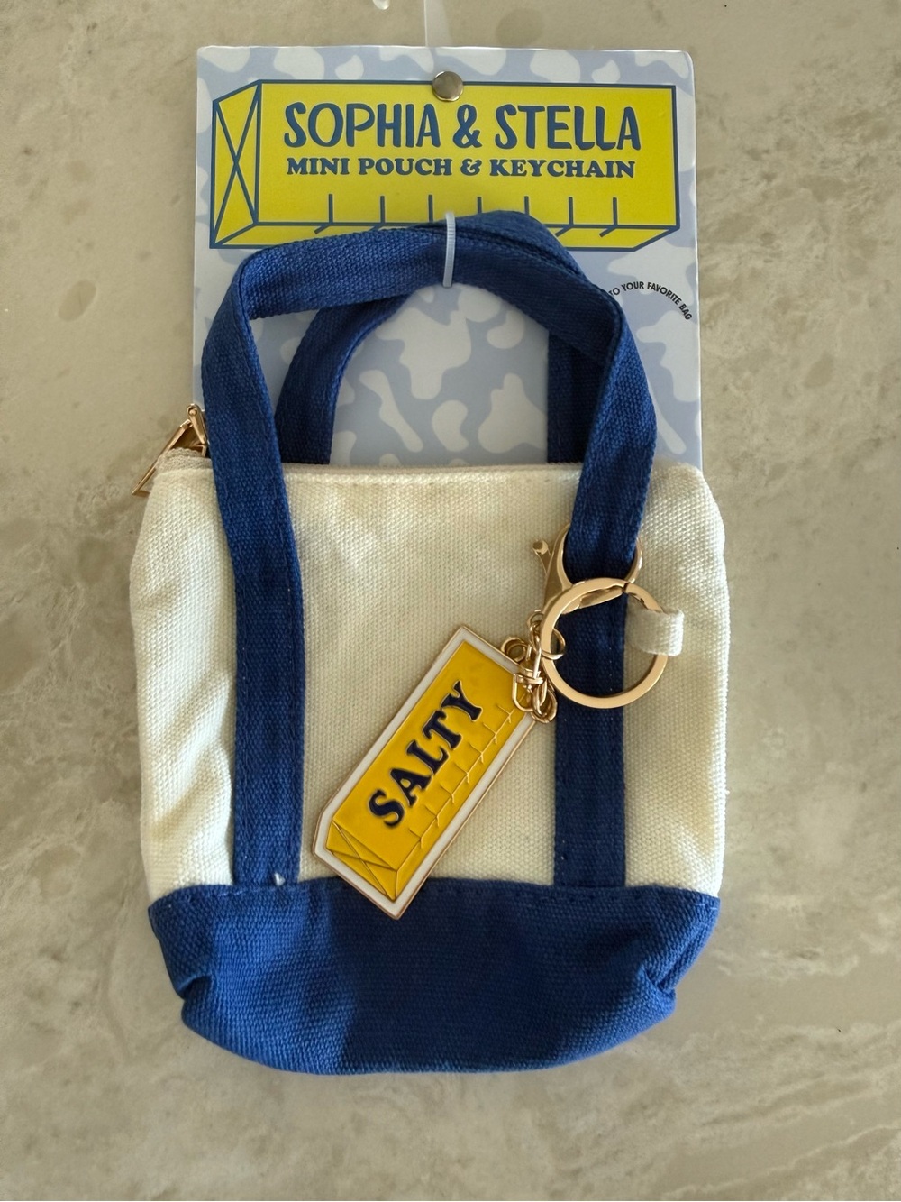 Sophia & Stella Mini Pouch & Keychain Salty Butter Canvas Boat Tote Bag Charm
